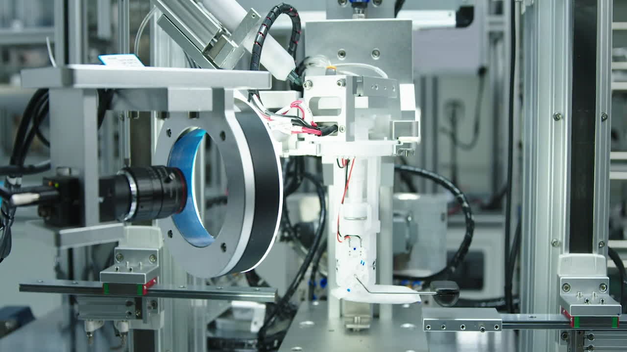 Industrial Setup Robot For Electronics Factory, Advanced Robotic Machine Manufacturing Parts In An Automated Assembly Line