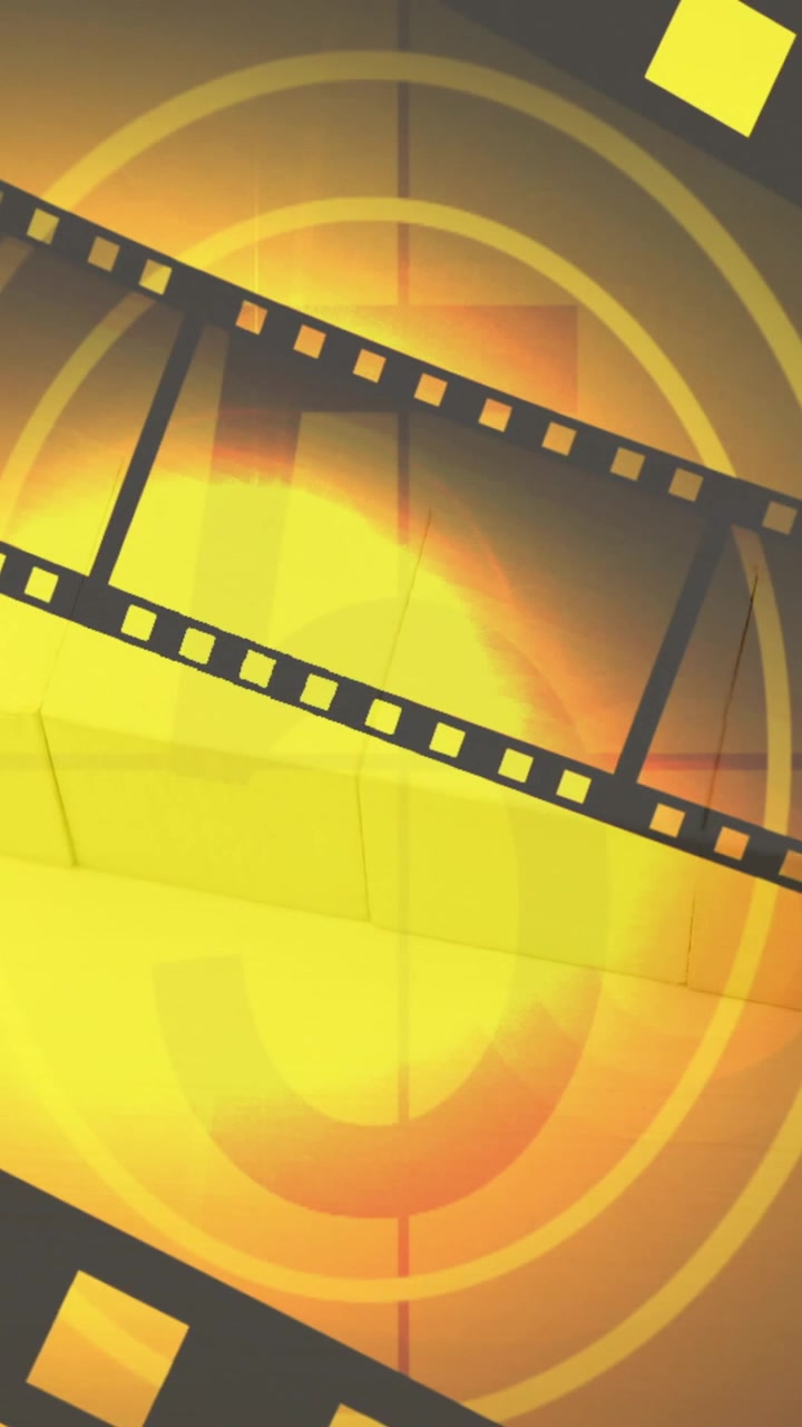Animazione di pellicola cinematografica e conto alla rovescia su sfondo giallo
