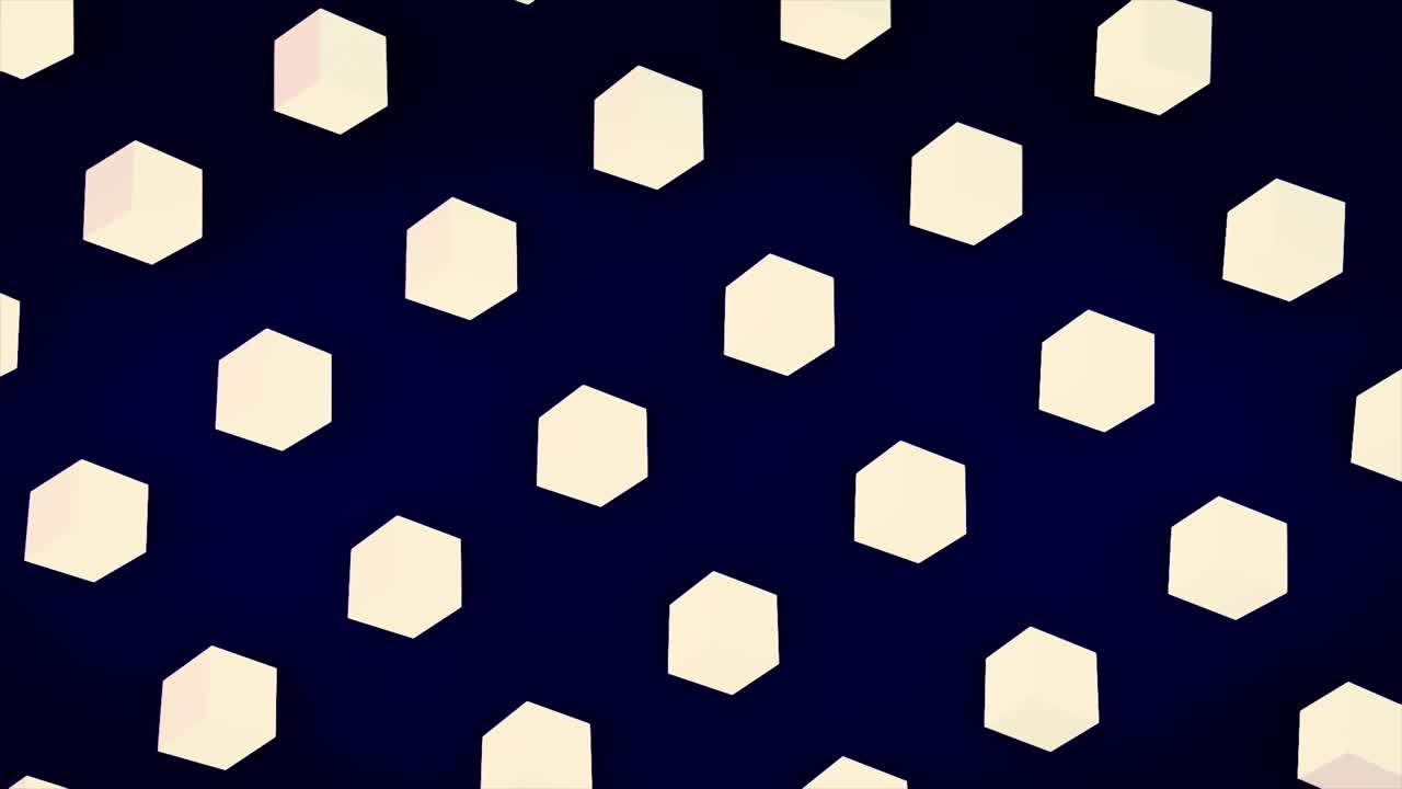 cubos blancos abstractos que fluyen diagonalmente sobre un fondo azul oscuro, efecto 3d. animación. figuras blancas que parecen azúcar, cubos de cristal dulce que se mueven en filas, bucle sin costuras
