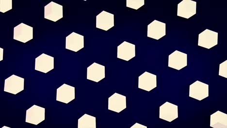 abstract white cubes flowing diagonally on dark blue background, 3d effect. animation. white figures looking like sugar, sweet crystal cubes moving in rows, seamless loop