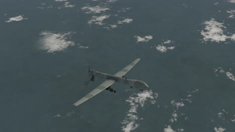 drone militar aéreo de 4k volando a gran altitud, tiro amplio de bajo ángulo