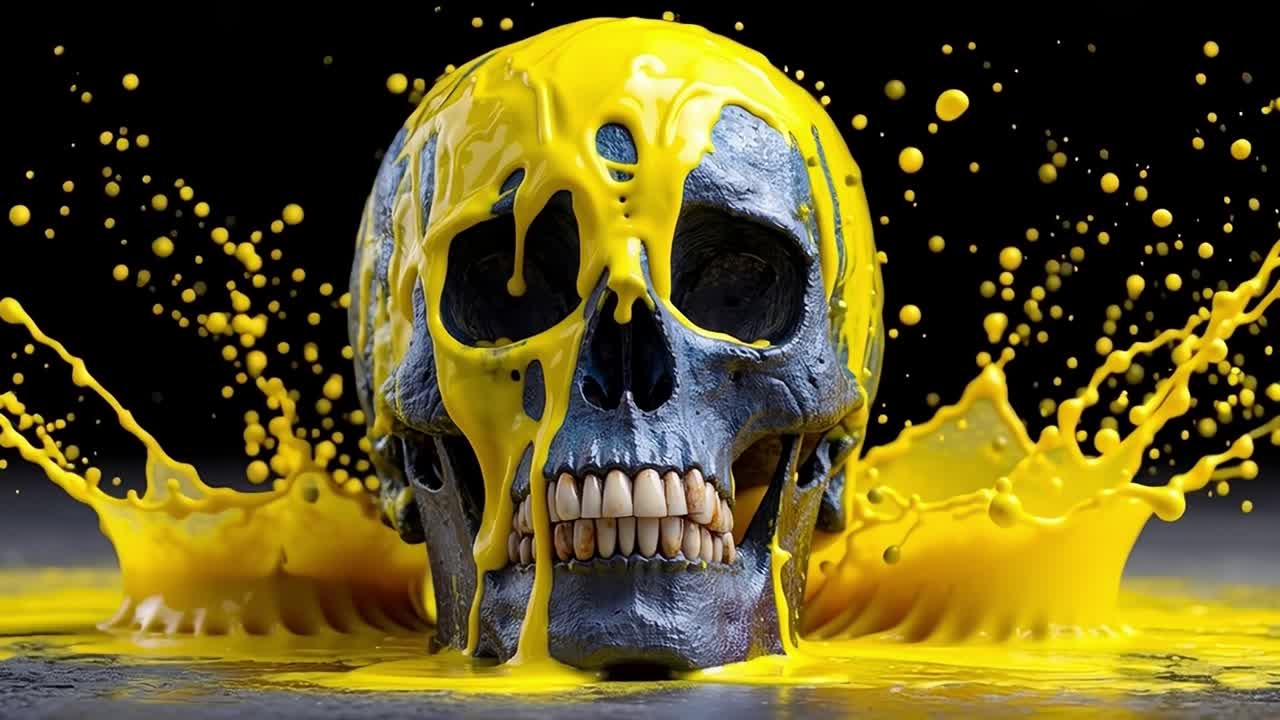 Melting Yellow Paint Skull Splash