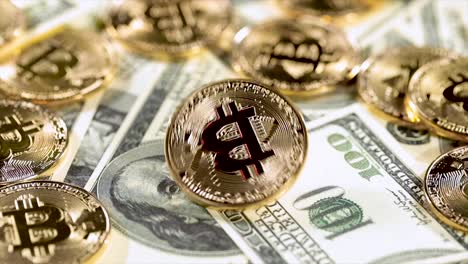 Gold-Bit-Coin-BTC-coins-and-dollar-bills.