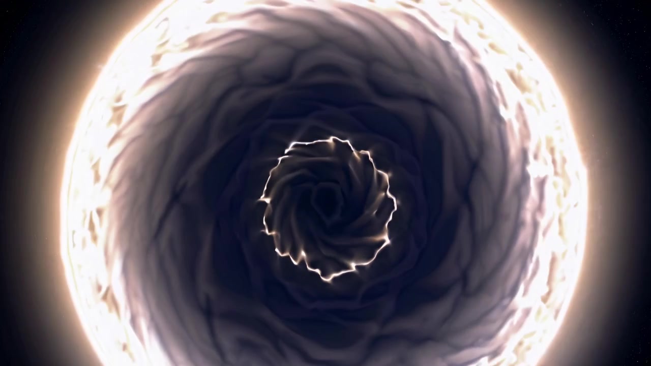 Portale energetico astratto che vortica e pulsa nello spazio buio