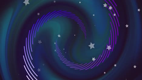 Animation-of-falling-stars-and-purple-light-trails-over-dark-blue-background