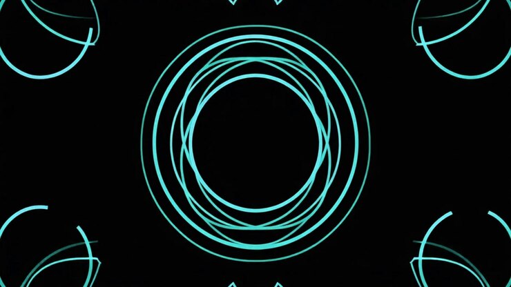 Abstract Motion Graphics Featuring Rotating Cyan Rings on Black Background