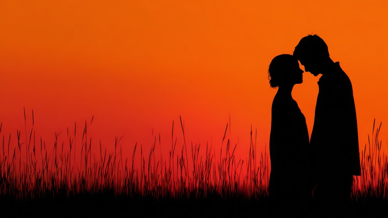 A Romantic Silhouette of a Couple Embracing Against a Stunning Sunset, Capturing the Essence of Love and Connection in a Beautiful Natural Setting