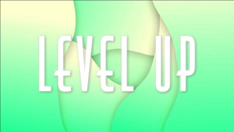 level up text animation over green abstract shapes