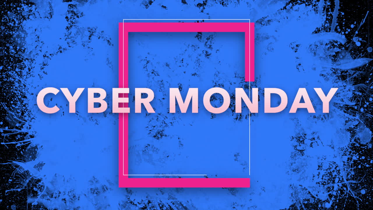 texto de introducción de animación lunes cibernético sobre moda negra y fondo minimalista con manchas azules