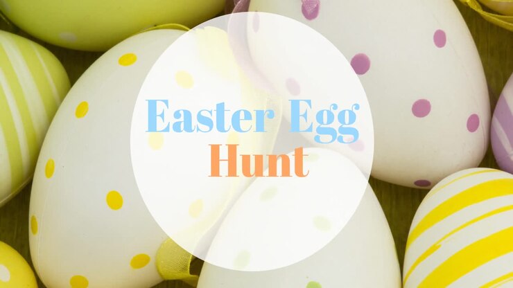 Animation of easter egg hunt text over easter eggs
