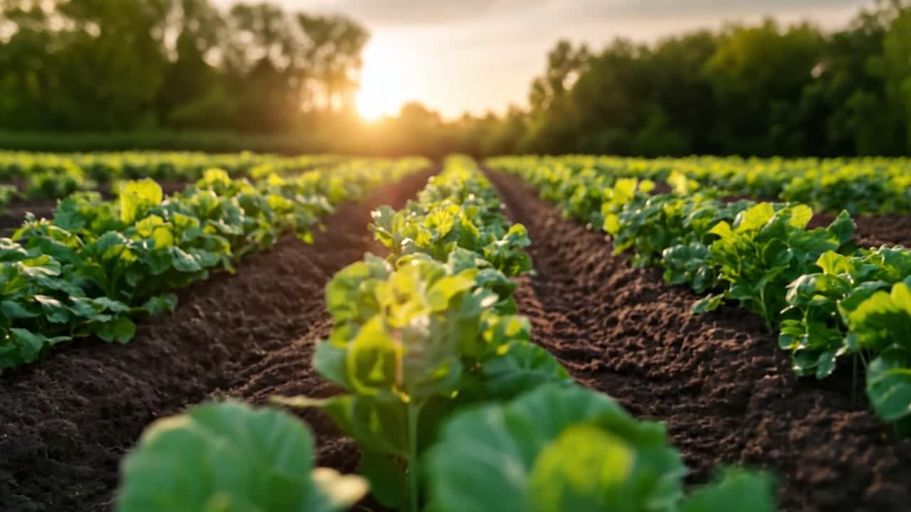 Crop field at sunset