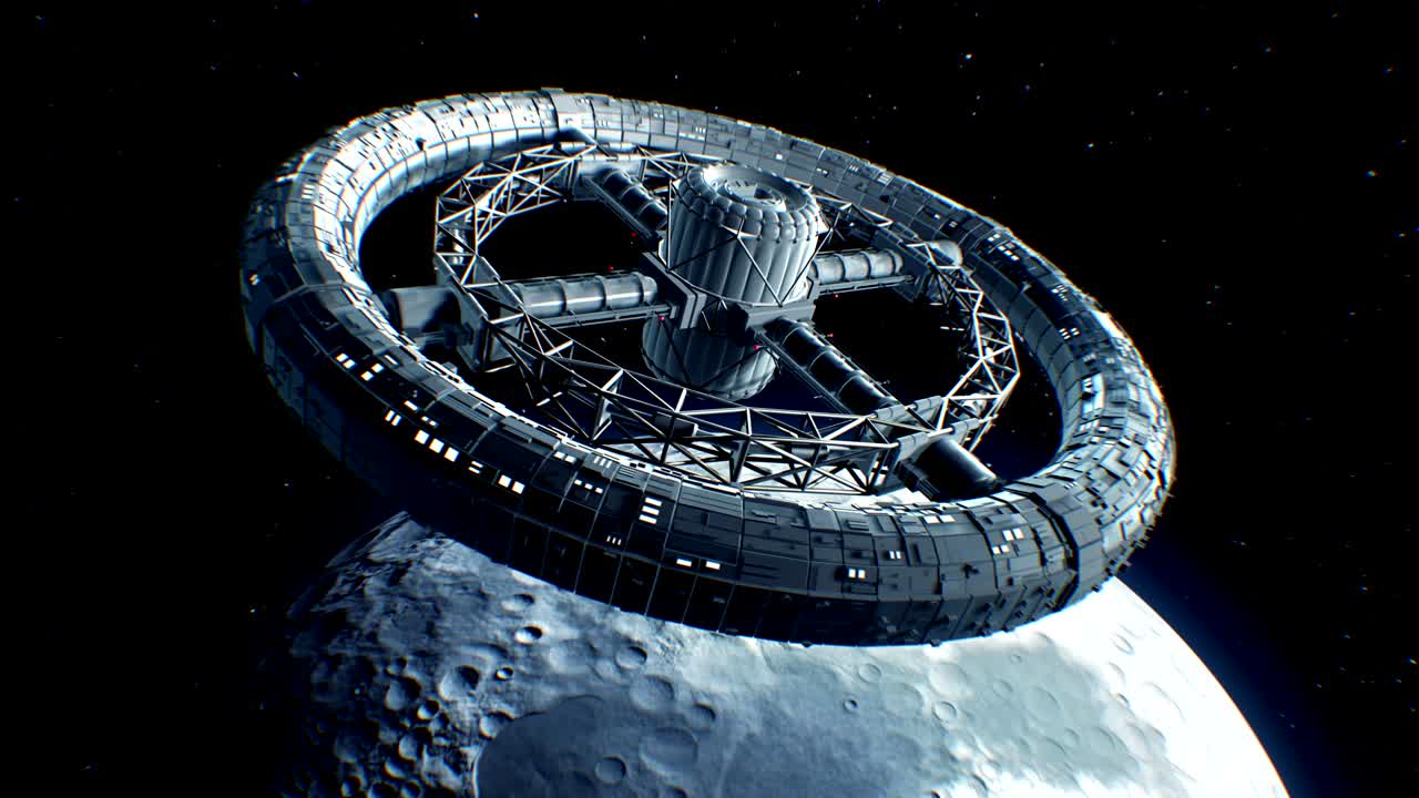 Giant sci-fi torus on Moon background