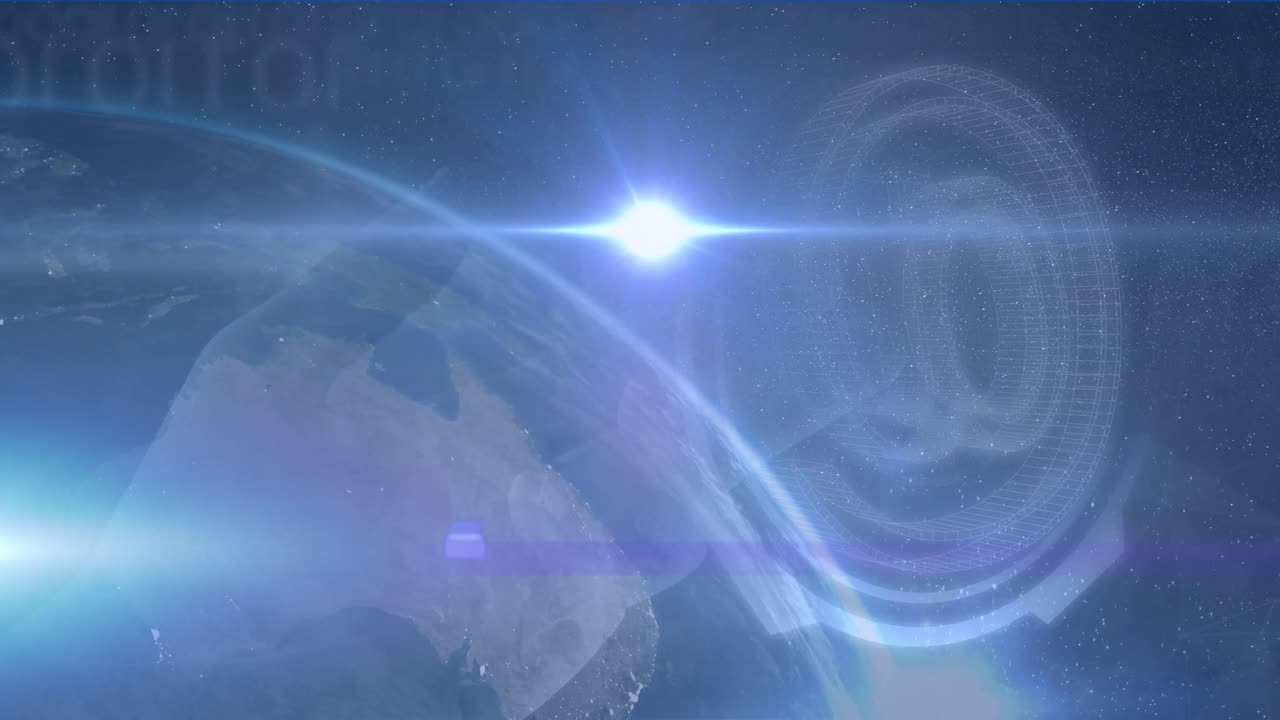 지구상과 기호에서 빛의 점의 애니메이션