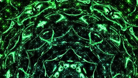 fondo con cintas verdes. fondo abstracto dinámico con partículas parpadeantes y estrellas.