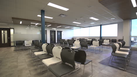 empty seats in a waiting room of a medical clinic. dolly-in shot