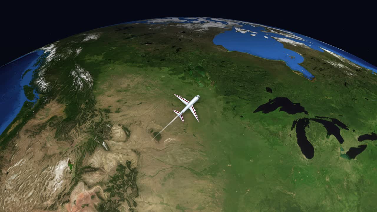 En digital animation sporer et kommercielt fly, der flyver fra Phoenix til Istanbul kloden over
