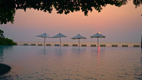 chair pool around swimming pool with twilight sky background