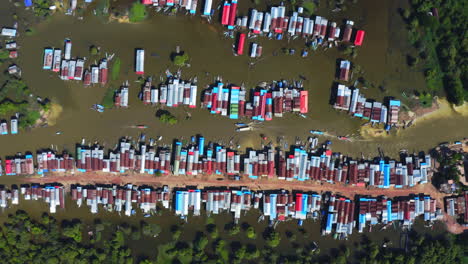 aerial view, colourful kampong phluk floating village in cambodia.
