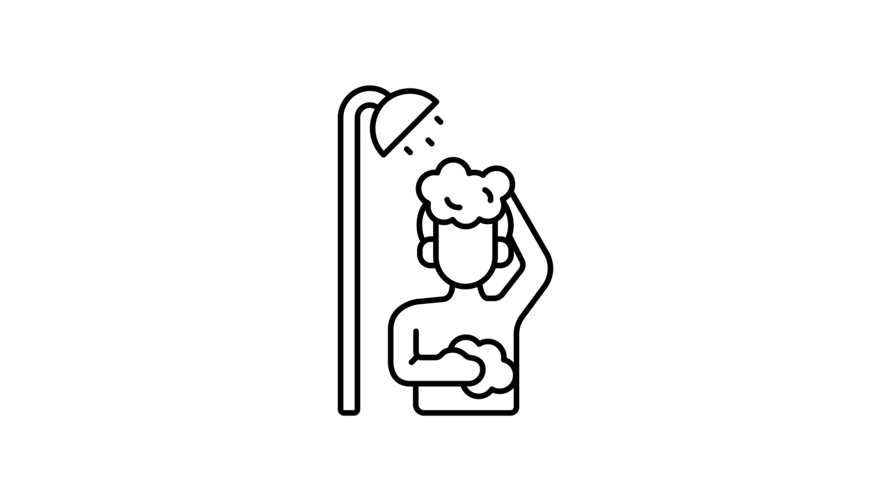 Animiertes Liniensymbol einer Person, die duscht