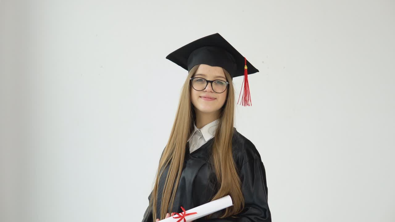 feliz estudiante con diploma en fondo blanco. maestro de teología sagrada