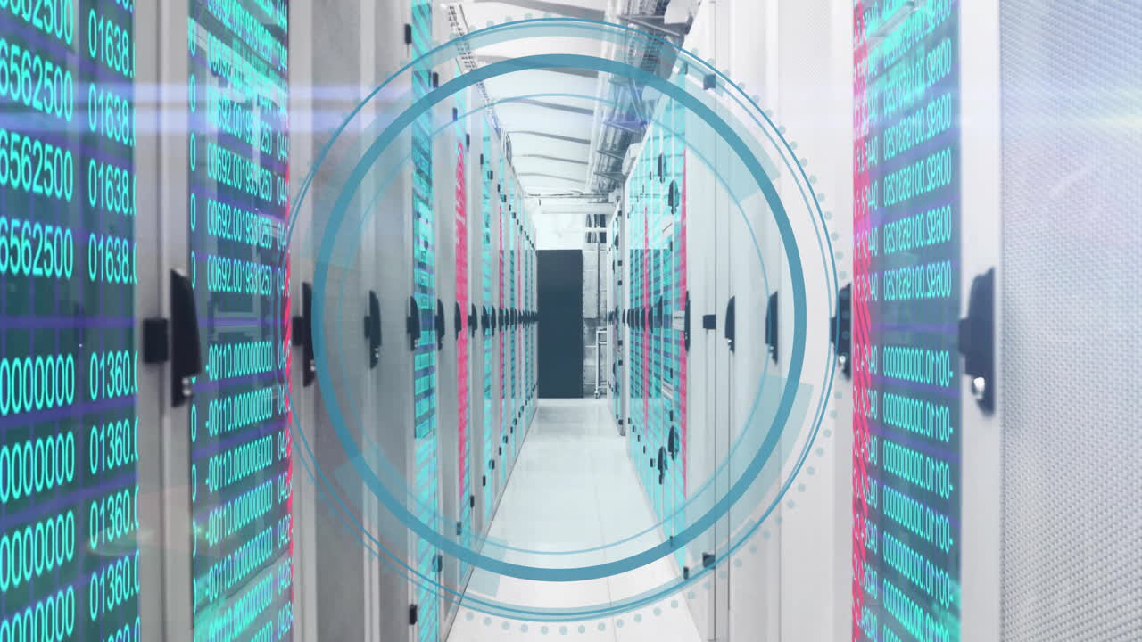 animación del procesamiento de datos a través de servidores informáticos