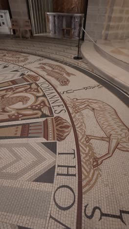 mosaic floor detail in dormition abbey, jerusalem. slow motion.