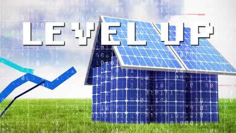 animación de nivel de texto y procesamiento de datos sobre paneles solares.