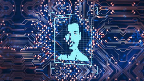 placa de circuito digital con animación de reconocimiento facial a través de vías electrónicas