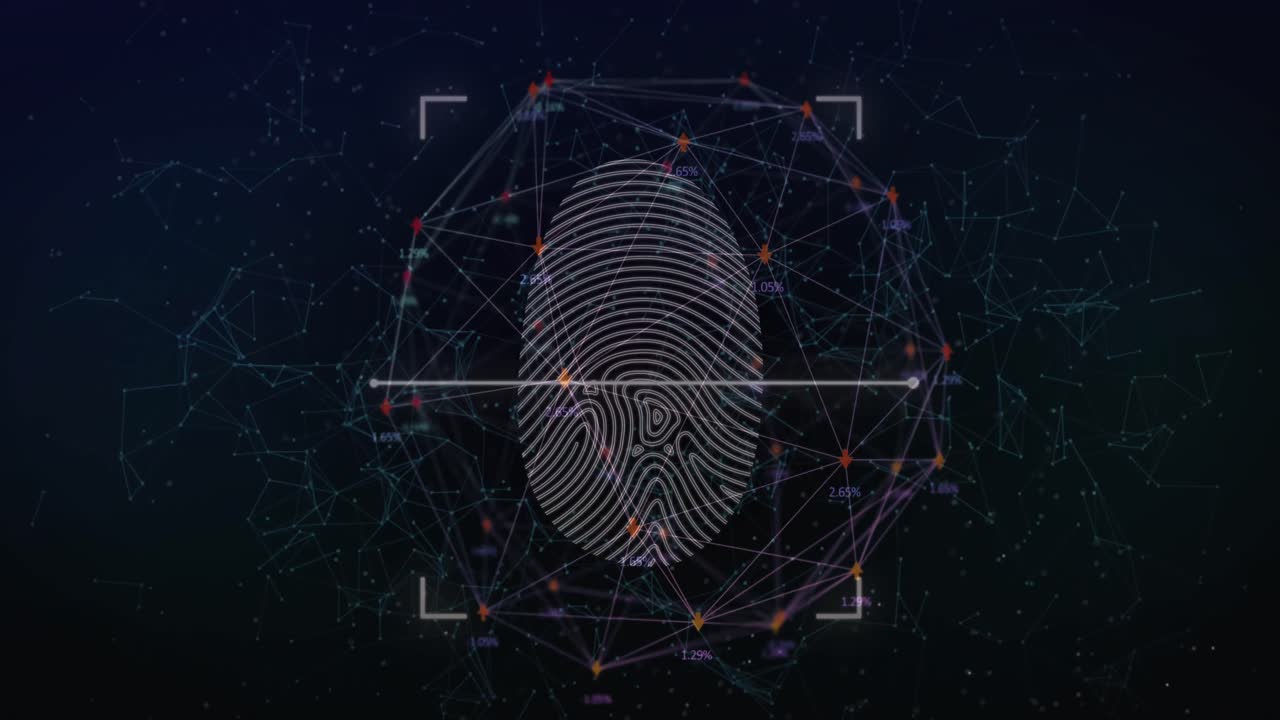 escáner de huellas dactilares biométrico contra el globo de la red de conexiones