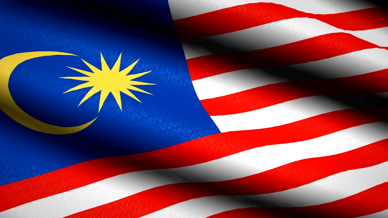 Bandiera della Malesia che sventola su sfondo con texture tessile. Animazione in loop continuo. Schermo intero. Movimento rallentato. Video 4K