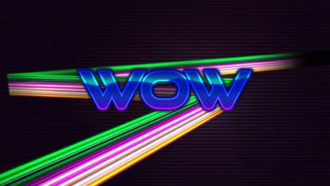 animation of wow in digital abstract space with colorful lines