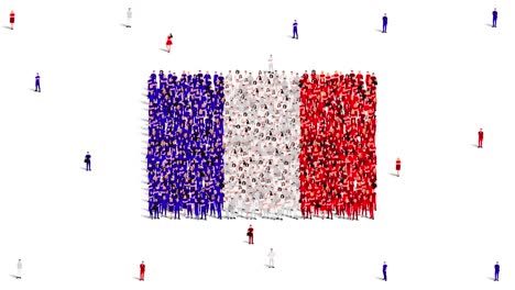 france flag. a large group of people form to create the shape of the france flag. 4k animation video.