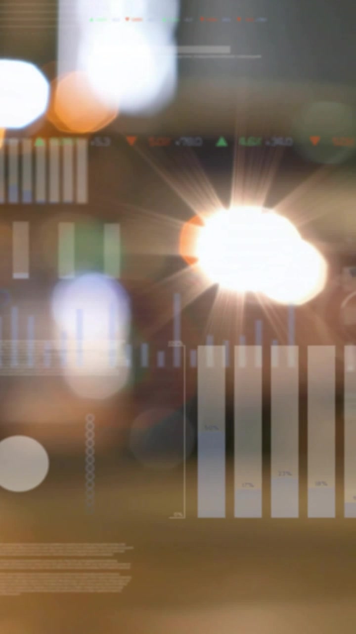 Vertical video: Starburst appearing right and initiating finance dashboard revealing rising bars