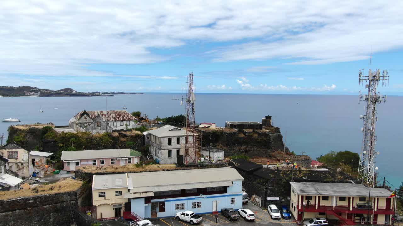 그레나다에 있는 포트 조지 요새 유적, 카리브해 섬, 공중 사진