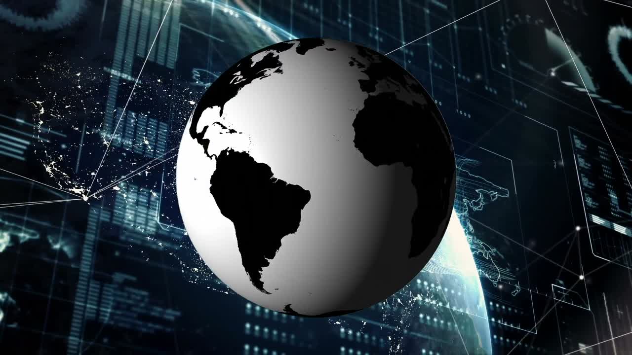 Animation of globe over globe and data processing