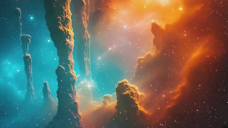 vibrant cosmic pillars in a nebula