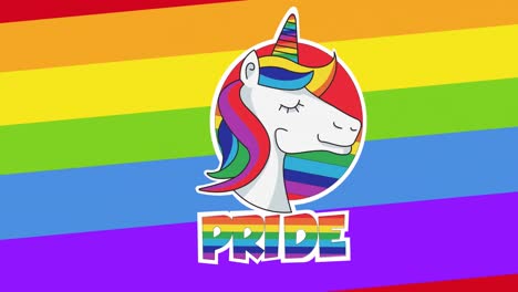 Animación-Del-Texto-Del-Orgullo-Y-El-Unicornio-Sobre-El-Fondo-Del-Arco-Iris