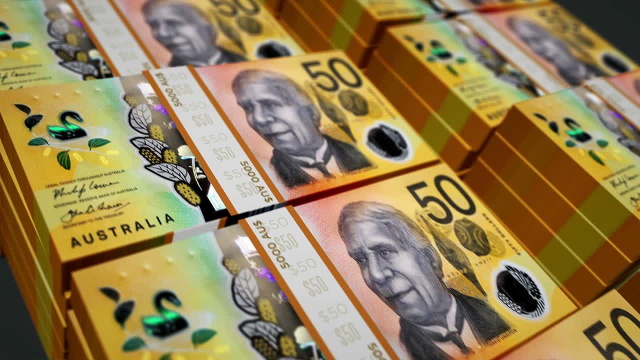 billetes de dinero en dólares australianos envueltos en un bucle sin costuras