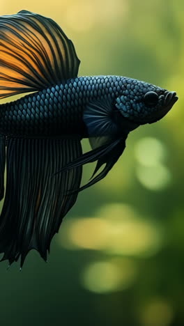 elegant betta fish swimming in aquascape. a vibrant betta fish glides gracefully through lush aquatic plants, showcasing its striking fins and colors.