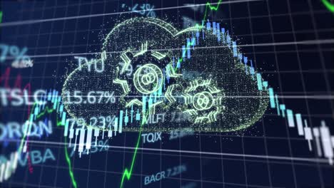 animación del procesamiento de datos financieros a través de la nube digital.