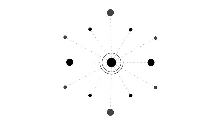 Animazione grafica astratta minimalista di elementi circolari rotanti