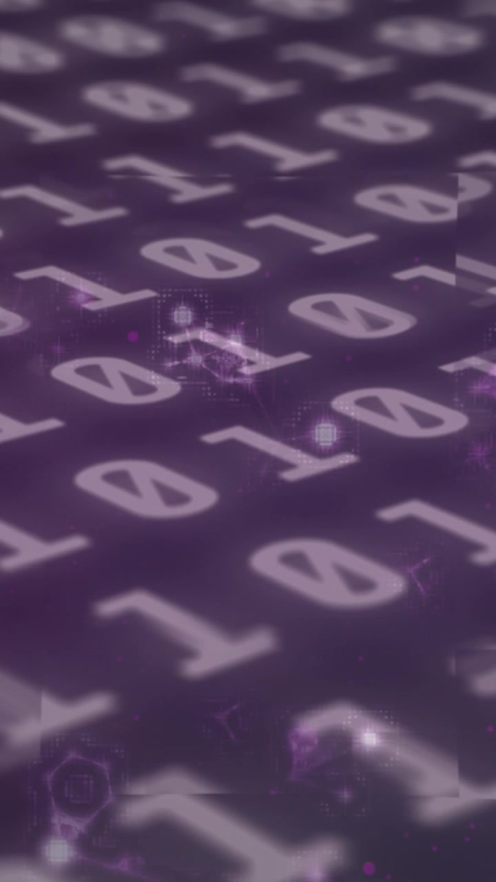 Animation of molecular structures over binary coding data processing against purple background