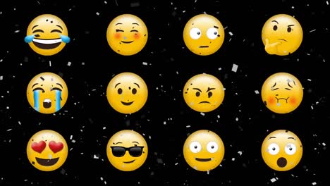 animation of confetti over emoji icons in row on black background