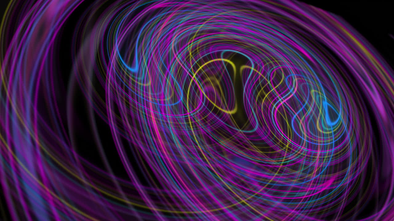 Lines burst, perspective view, high angle, glimmering abstract lines on dark background, rapid multicoloured mesmerising lines movement, 4K CG animation, not loop-able.