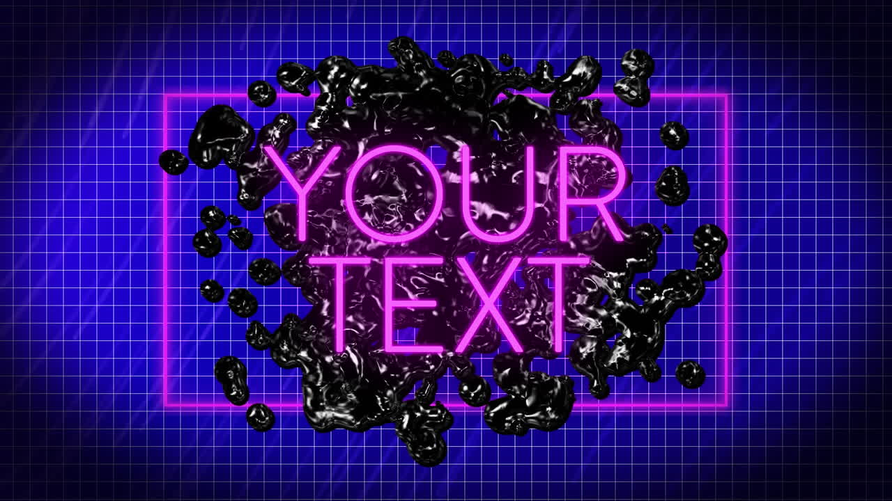 Animation of your text on black abstract pattern in rectangle, grid pattern on blue background