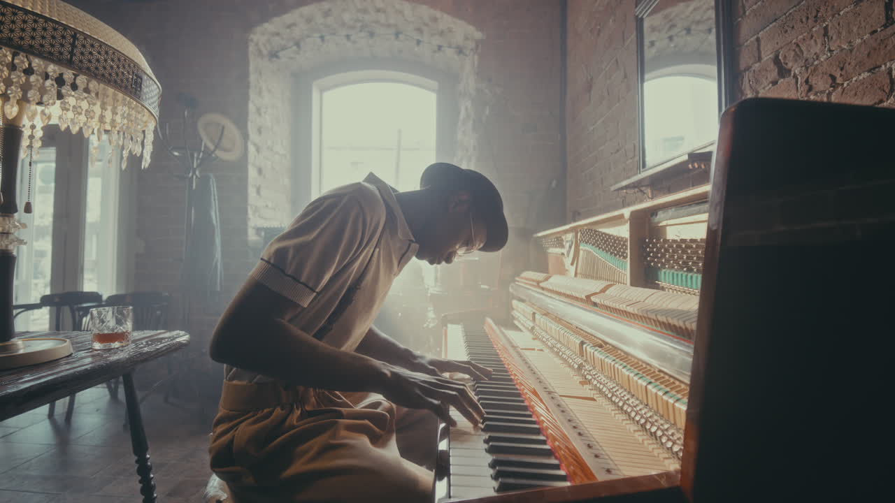 Man Playing Piano in a Retro Jazz Club