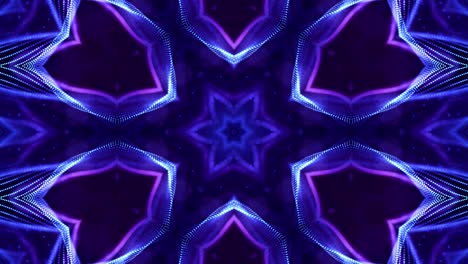 4k looped sci-fi 3d fondo con partículas azules brillantes forman líneas, superficies, estructuras simétricas complejas como estrellas en el caleidoscopio. tema abstracto de microworld o nanotecnología 11