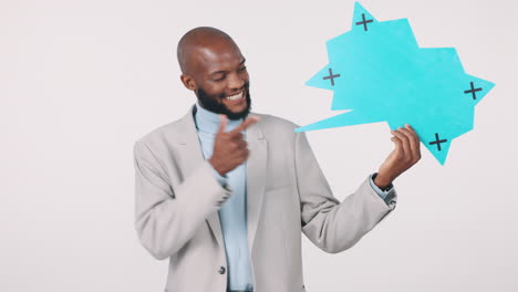 speech bubble, black man and thumbs up for banner