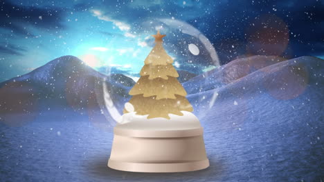 animación del globo de nieve de navidad sobre un paisaje de invierno