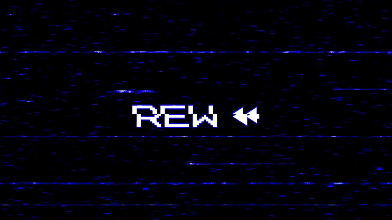 Teks Retro VHS Mundur dengan Latar Belakang Statis Glitch